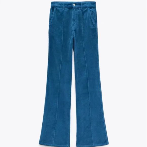 LAST CHANCE ⚡️ Zara Wide Leg Corduroy Pants Duck Blue US 4 - Picture 3 of 5